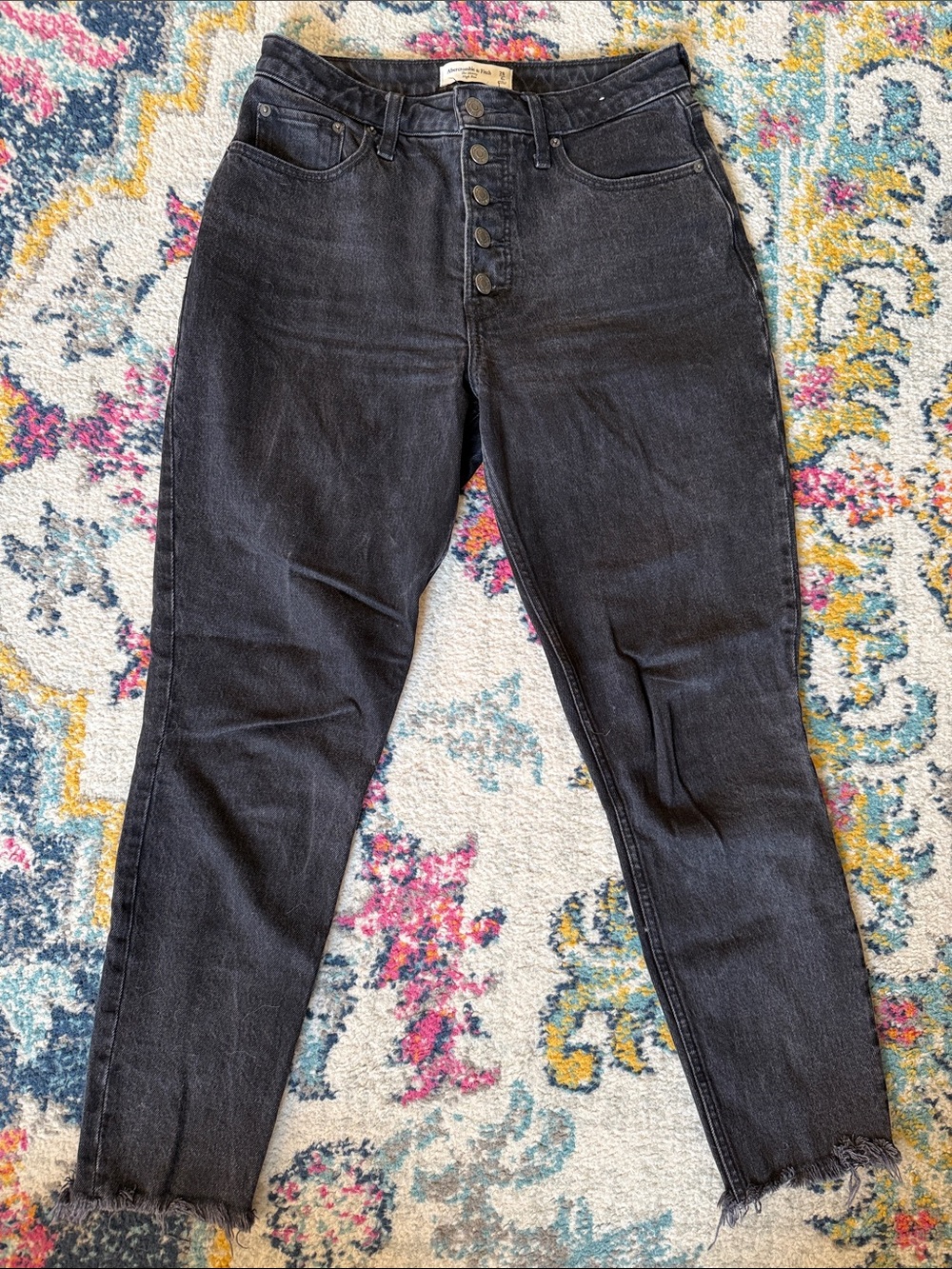 Abercrombie & Fitch High-Rise Button-Fly Black Washed Jeans, 6R Curve Love